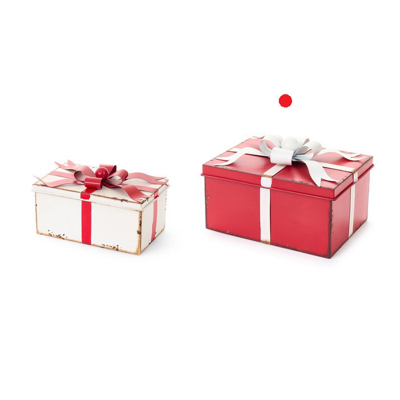Scatola a forma di pacco regalo di Natale in metallo, perfetta come decoro natalizio o idea regalo di Natale
